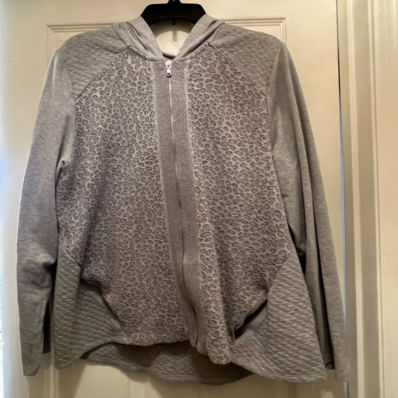 Zenergy by Chico's Jackets & Blazers - Chico Silver Gray Leopard Print Zip-Up Hoodie